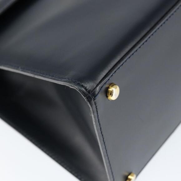 CELINE Circle Hand Bag Leather Navy Gold Auth 149129 - Picture 14 of 16